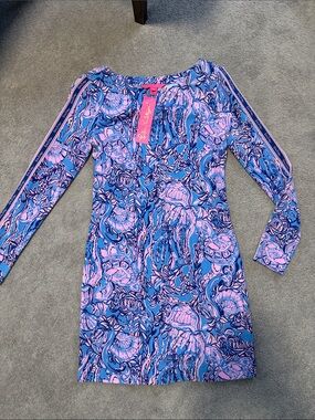 Lilly Pulitzer Blue & Pink Off-Shoulder Printed Dress